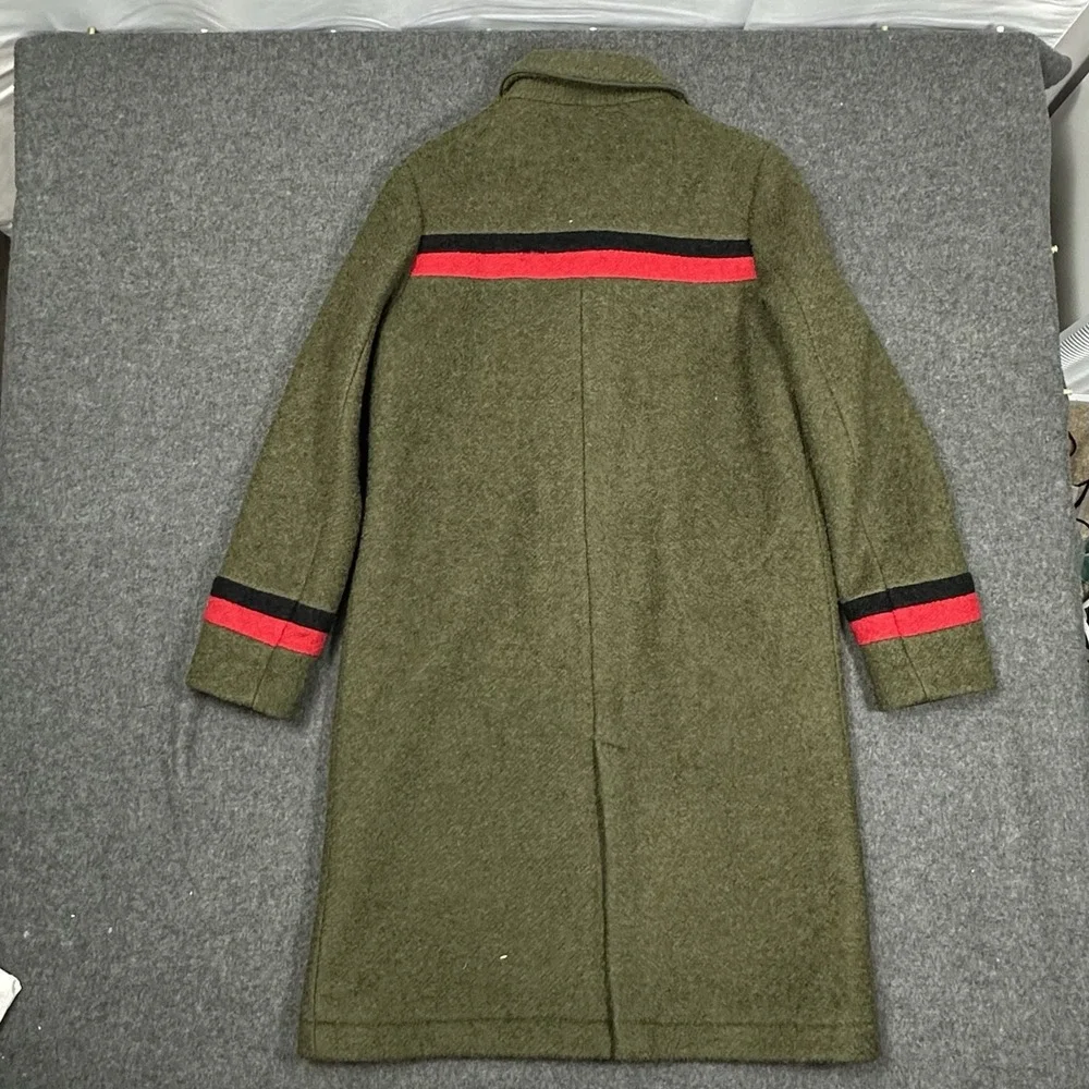 OpenBox Long Wool Blend Coat Olive Green Stripe Detail Medium - Picture 11 of 11
